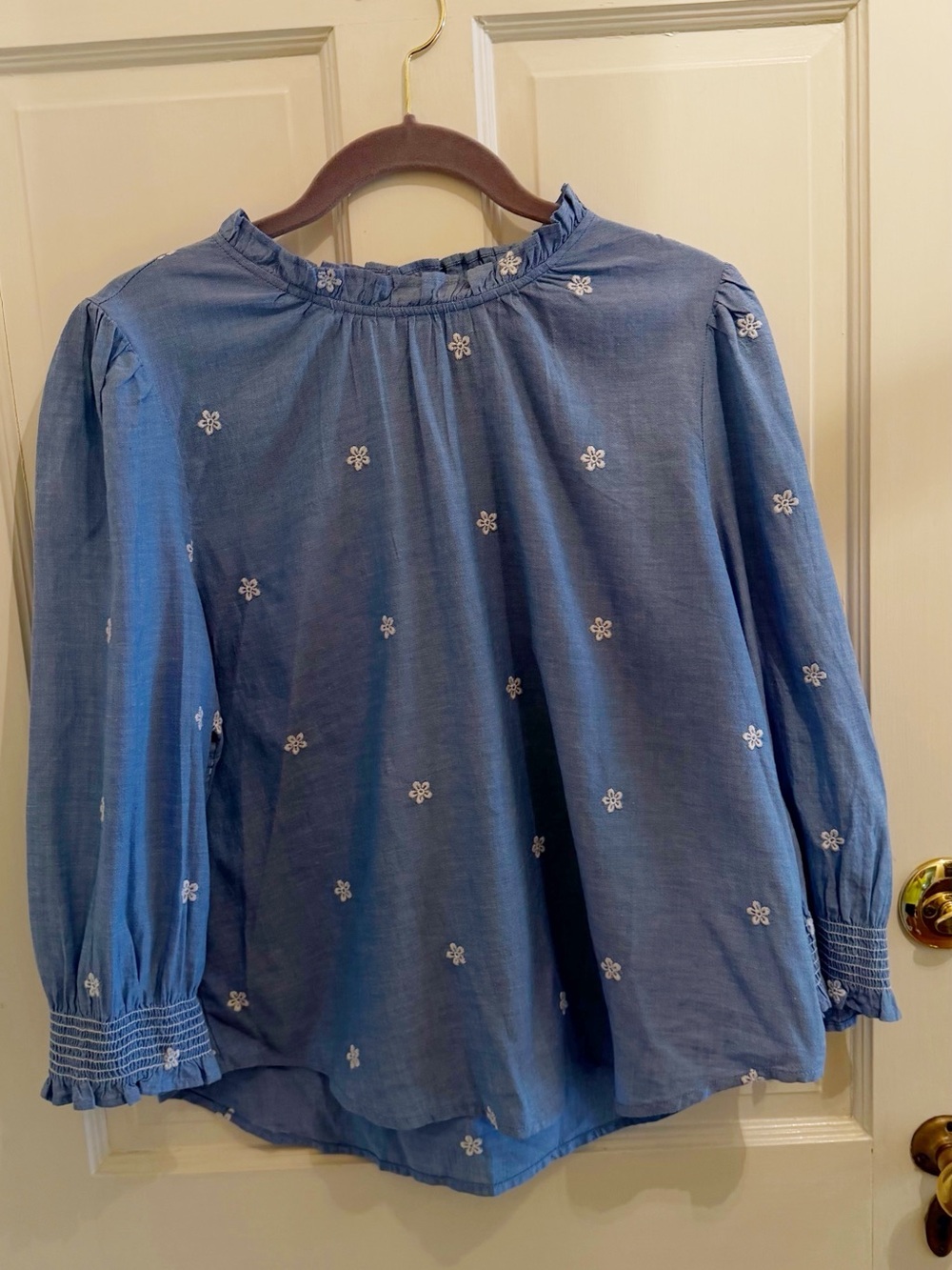LOFT Blue Embroidered Peasant Blouse - Women's Top